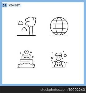 Set of 4 Modern UI Icons Symbols Signs for arbor, heart, globe, world, assistant Editable Vector Design Elements