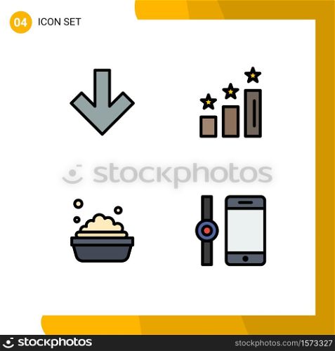 Set of 4 Modern UI Icons Symbols Signs for arrow, washing, achievements, positions, smart watch Editable Vector Design Elements