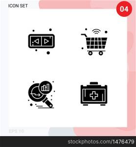 Set of 4 Modern UI Icons Symbols Signs for arrows, graph analysis, cart, iot, search stats Editable Vector Design Elements