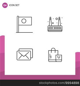 Set of 4 Modern UI Icons Symbols Signs for asian, mail, country, router, bag Editable Vector Design Elements