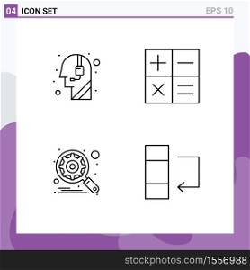 Set of 4 Modern UI Icons Symbols Signs for assistance, search, call centre, mini, column Editable Vector Design Elements