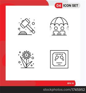 Set of 4 Modern UI Icons Symbols Signs for auction, flower, law, modern, sunflower Editable Vector Design Elements