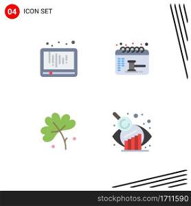 Set of 4 Modern UI Icons Symbols Signs for audio, anemone, social, calendar, flower Editable Vector Design Elements