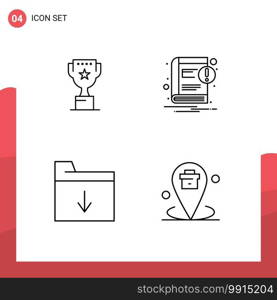 Set of 4 Modern UI Icons Symbols Signs for award, folder, reward, notice, business Editable Vector Design Elements