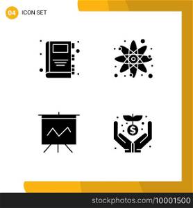 Set of 4 Modern UI Icons Symbols Signs for back to school, graph, chemical, study, crowd Editable Vector Design Elements