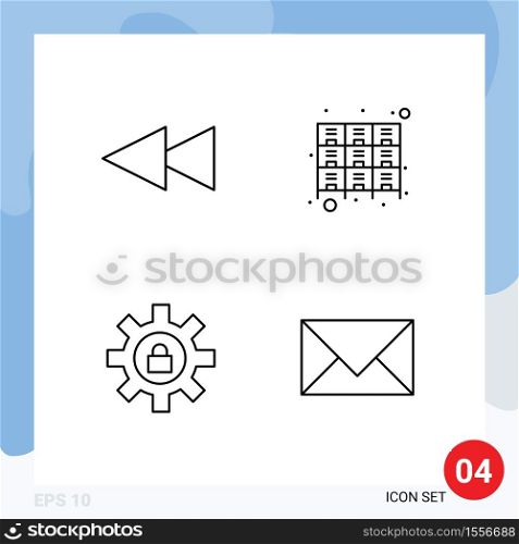 Set of 4 Modern UI Icons Symbols Signs for backward, lock, drawer, rack, communication Editable Vector Design Elements