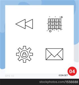 Set of 4 Modern UI Icons Symbols Signs for backward, lock, drawer, rack, communication Editable Vector Design Elements