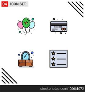 Set of 4 Modern UI Icons Symbols Signs for balloons, bedroom, day, currency, mirror Editable Vector Design Elements