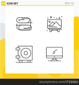 Set of 4 Modern UI Icons Symbols Signs for blockchain technology, money, payment, picture, computer Editable Vector Design Elements
