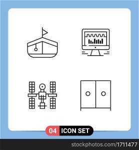 Set of 4 Modern UI Icons Symbols Signs for boat, platform, computer, graph, space Editable Vector Design Elements