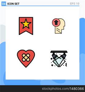 Set of 4 Modern UI Icons Symbols Signs for bookmark, heal, arrow, knowledge, patch Editable Vector Design Elements