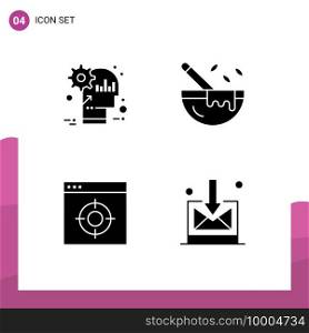 Set of 4 Modern UI Icons Symbols Signs for brain, application, product, cooking, office Editable Vector Design Elements
