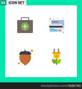 Set of 4 Modern UI Icons Symbols Signs for briefcase, hazelnut, suitcase, credit, eco Editable Vector Design Elements