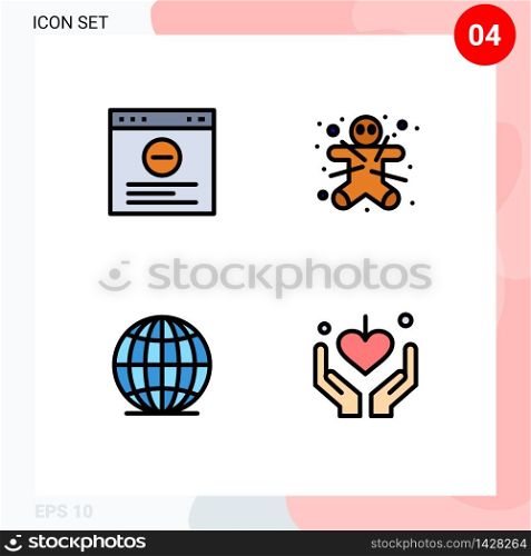 Set of 4 Modern UI Icons Symbols Signs for browser, world, cookie, halloween, love Editable Vector Design Elements