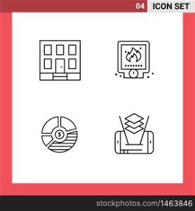 Set of 4 Modern UI Icons Symbols Signs for building, chart, construction, plumbing, bar Editable Vector Design Elements