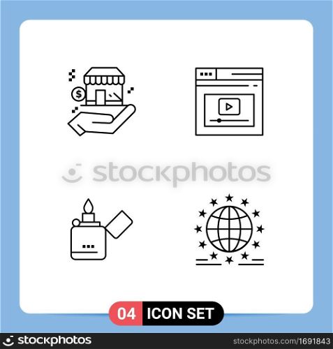 Set of 4 Modern UI Icons Symbols Signs for business, fire, dollar, web, smoking Editable Vector Design Elements