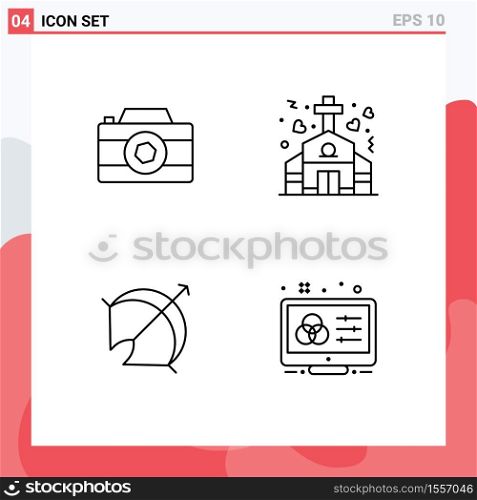 Set of 4 Modern UI Icons Symbols Signs for camera, arrow, photo, marriage, point Editable Vector Design Elements