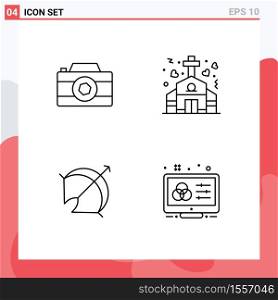 Set of 4 Modern UI Icons Symbols Signs for camera, arrow, photo, marriage, point Editable Vector Design Elements