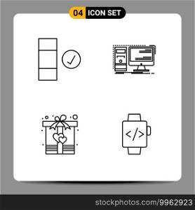 Set of 4 Modern UI Icons Symbols Signs for check, gift, computer, workstation, heart Editable Vector Design Elements
