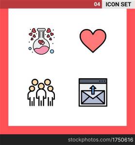 Set of 4 Modern UI Icons Symbols Signs for chemical, leader, love, interface, people Editable Vector Design Elements
