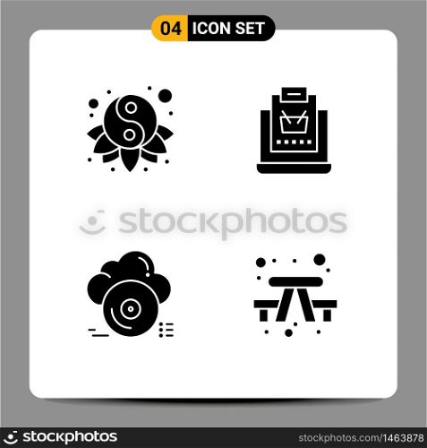 Set of 4 Modern UI Icons Symbols Signs for chinese, cd, yin, online, archive Editable Vector Design Elements