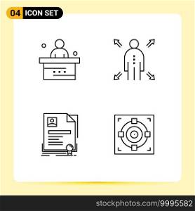 Set of 4 Modern UI Icons Symbols Signs for classroom, badge, student, man, agreement Editable Vector Design Elements