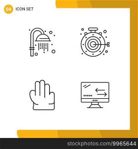 Set of 4 Modern UI Icons Symbols Signs for cleansing, cloud, stopwatch, goal, arrows Editable Vector Design Elements