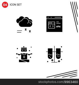 Set of 4 Modern UI Icons Symbols Signs for cloud raining, exercise, rainy weather, coding, sports Editable Vector Design Elements