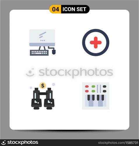 Set of 4 Modern UI Icons Symbols Signs for computer, explore, imac, plus, locate Editable Vector Design Elements