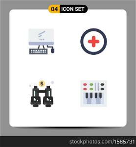 Set of 4 Modern UI Icons Symbols Signs for computer, explore, imac, plus, locate Editable Vector Design Elements