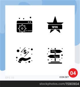 Set of 4 Modern UI Icons Symbols Signs for configure, hand, badge, win, road Editable Vector Design Elements