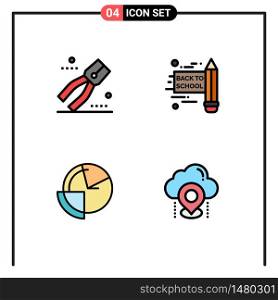Set of 4 Modern UI Icons Symbols Signs for construction, diagram, tool, analysis, location Editable Vector Design Elements