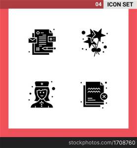Set of 4 Modern UI Icons Symbols Signs for corporate, nurse, birthday, female nurse, file Editable Vector Design Elements