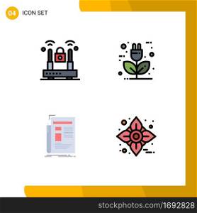 Set of 4 Modern UI Icons Symbols Signs for crime, gazette, protection, eco, news Editable Vector Design Elements