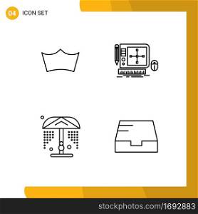 Set of 4 Modern UI Icons Symbols Signs for crown, shower, crypto currency, tool, park Editable Vector Design Elements