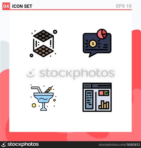 Set of 4 Modern UI Icons Symbols Signs for cube, romance, banking, message, glass Editable Vector Design Elements