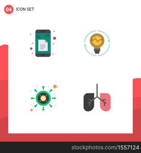 Set of 4 Modern UI Icons Symbols Signs for data, light, app, generation, investment Editable Vector Design Elements