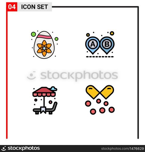 Set of 4 Modern UI Icons Symbols Signs for decoration, garden, destination, ride, nutrients capsules Editable Vector Design Elements
