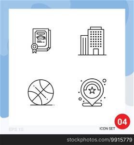Set of 4 Modern UI Icons Symbols Signs for degree, sports, graduate, house, location Editable Vector Design Elements