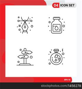 Set of 4 Modern UI Icons Symbols Signs for design, sign, bottle, medicine, arrow Editable Vector Design Elements