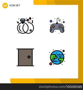 Set of 4 Modern UI Icons Symbols Signs for diamond, door, rings, game, home Editable Vector Design Elements