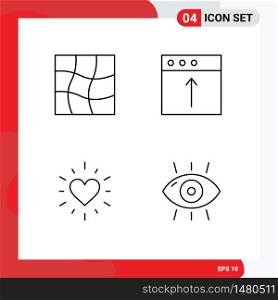 Set of 4 Modern UI Icons Symbols Signs for distort, valentine, app, upload, eye Editable Vector Design Elements