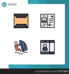 Set of 4 Modern UI Icons Symbols Signs for documents, water, letter, vacation, sport Editable Vector Design Elements