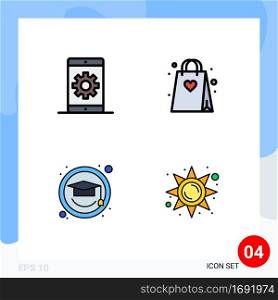 Set of 4 Modern UI Icons Symbols Signs for engine, education, phone, hobbies, graduation cap Editable Vector Design Elements