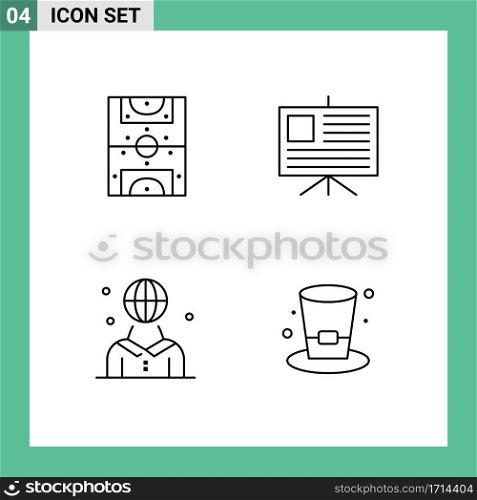 Set of 4 Modern UI Icons Symbols Signs for entertainment, international, field, presentation, person Editable Vector Design Elements