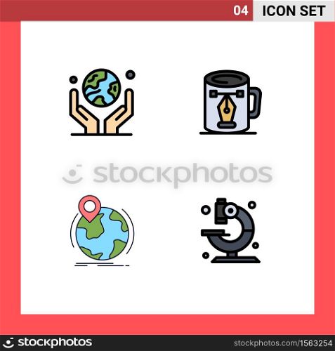 Set of 4 Modern UI Icons Symbols Signs for environment, nodes, planet, cup, globe Editable Vector Design Elements