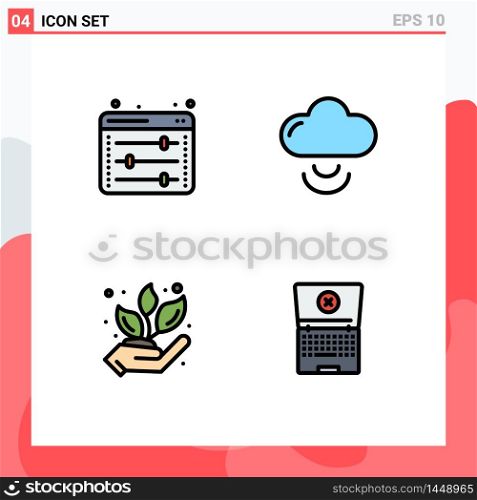 Set of 4 Modern UI Icons Symbols Signs for equalizer, nature, web setting, wifi, laptop Editable Vector Design Elements