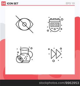 Set of 4 Modern UI Icons Symbols Signs for eye, food, vision, stop, fruit Editable Vector Design Elements