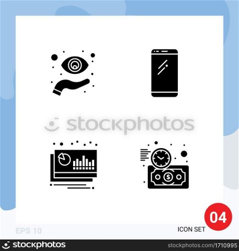 Set of 4 Modern UI Icons Symbols Signs for eye, iphone, view, smart phone, chart Editable Vector Design Elements
