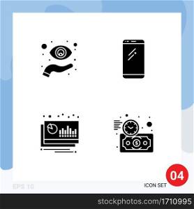 Set of 4 Modern UI Icons Symbols Signs for eye, iphone, view, smart phone, chart Editable Vector Design Elements